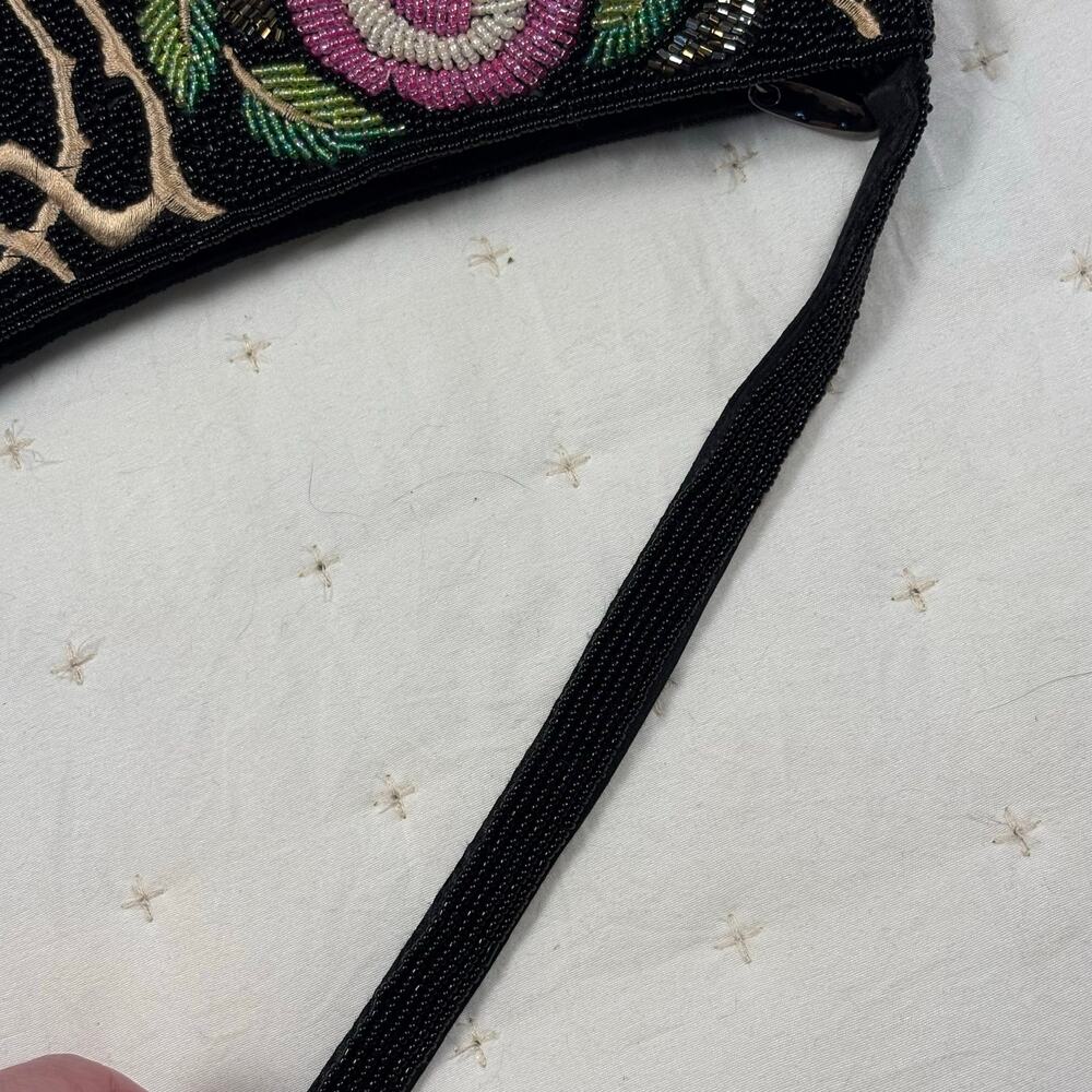 Y2K Vintage Beaded Floral Clutch Bag Black Pink Evening Wedding Handbag Purse - Picture 3 of 10